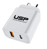 USP 20W QC 3.0 Dual Port USB-A USB-C PD Fast Wall Charger White - Safe Charge,Charge 2 Devices Simultaneously,Short-Circuit Protection