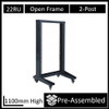LDR Flat Packed 22U 2-Post Open Frame Rack, Black Metal Construction