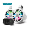 EcoXgear ETB08 2-Pack White 8 Inch Marine Amplified Speakers + 1 Battery Pack
