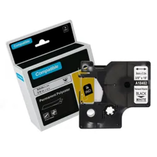 Compatible Dymo SD18482 Label Black Text on White Industrial Permanent Polyester Labels 9mm wide x 5.5 metres long