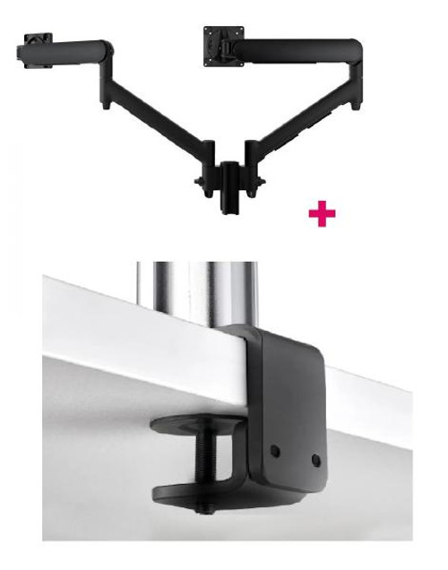 Atdec AWMS-2-D13 Dual 690mm Dynamic Monitor Arms + 135mm Post / 8kg (17.6lb) Flat and Curved Screens + F Clamp Desk Fixing, Black