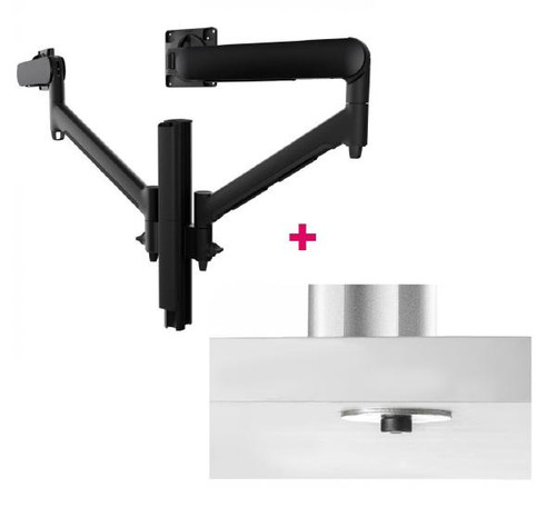Atdec AWMS-2-D40 Dual 690mm Dynamic Monitor Arms + 400mm Post / 8kg (17.6lb) Flat and Curved Screens + Bolt-Through Desk Fixing, Black