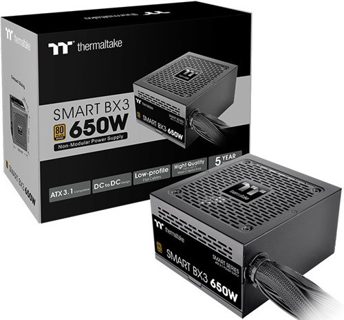Thermaltake PS-SPD-0650NNFABA-3, Smart BX3, 650W, 80 Plus Bronze, Non Modular, Fan:120mm, ATX, MTBF: 100,000 Hours, 5 Year Warranty Thermaltake PS-SPD-0650NNFABA-3, Smart BX3, 650W, 80 Plus Bronze, Non Modular, Fan:120mm, ATX, MTBF: 100,000 Hours, 5 Year Warranty