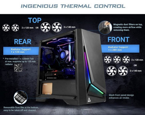 Antec DP301M mATX, ARGB Front LED, Tempered Glass, Up to 6x 120mm Fans, preinstalled 1x 120mm Fan, CPU 160mm, GPU 360m, PSU 170mm, Case. 2 Years Wty Antec DP301M mATX, ARGB Front LED, Tempered Glass, Up to 6x 120mm Fans, preinstalled 1x 120mm Fan, CPU 160mm, GPU 360m, PSU 170mm, Case. 2 Years Wty