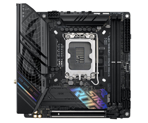 ASUS B760 ROG STRIX B760-I GAMING WIFI Intel LGA1700 Mini-ITX Motherboard 64GB,2xDDR5,1xPCIe 5.0 x16, 2xM.2,4 xSATA,2.5Gb Ethernet,Wi-Fi 6E ASUS B760 ROG STRIX B760-I GAMING WIFI Intel LGA1700 Mini-ITX Motherboard 64GB,2xDDR5,1xPCIe 5.0 x16, 2xM.2,4 xSATA,2.5Gb Ethernet,Wi-Fi 6E