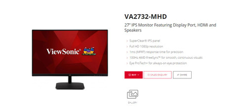 ViewSonic 27' Office Business, Super Clear IPS, 4ms 100hz, Ultra Slim Bezel, FHD, DP, HDMI, Adaptive Sync, Dual Speakers. VESA 100. 3Yrs AR. Monitor ViewSonic 27' Office Business, Super Clear IPS, 4ms 100hz, Ultra Slim Bezel, FHD, DP, HDMI, Adaptive Sync, Dual Speakers. VESA 100. 3Yrs AR. Monitor