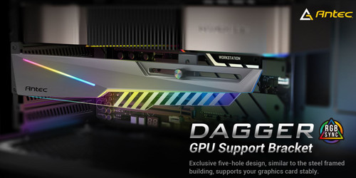 Antec GPU Bracket Dagger Black ARGB 5V 3-Pin. 5 holes. Horizontal Mount GPU 170-270mm. universal case support, Tool-Less. Adjustable Support column. Antec GPU Bracket Dagger Black ARGB 5V 3-Pin. 5 holes. Horizontal Mount GPU 170-270mm. universal case support, Tool-Less. Adjustable Support column.