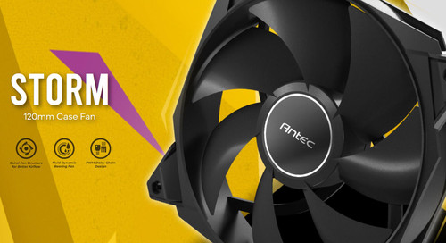 Antec Storm 120mm PWM FDB Fan 3 Pack, High Airflow 66.56 CFM, Air Pressure 2.7, Noise Level 25.8. Woven Cable, PMW Daisy Chain design, 3 Yrs Warranty Antec Storm 120mm PWM FDB Fan 3 Pack, High Airflow 66.56 CFM, Air Pressure 2.7, Noise Level 25.8. Woven Cable, PMW Daisy Chain design, 3 Yrs Warranty