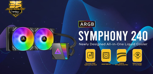 Antec SYMPHONY 240mm ARGB Advanced Liquid CPU Cooler, PWM Fan, PTFE Tubing, LGA 115x, 1200, 2011-v3, 2066, AM4, AM5 FMx, TR4, 3 Yrs Warranty Antec SYMPHONY 240mm ARGB Advanced Liquid CPU Cooler, PWM Fan, PTFE Tubing, LGA 115x, 1200, 2011-v3, 2066, AM4, AM5 FMx, TR4, 3 Yrs Warranty