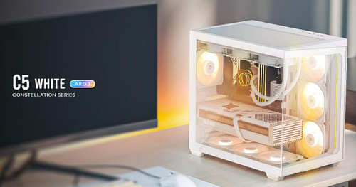 Antec C5 ARGB ATX, mATX Seamless Edge to Edge, White Gaming Case, 270 degrees, 7x ARGB + PWM Controller, 4090 Back Connect Motherboard, Dual Chamber Antec C5 ARGB ATX, mATX Seamless Edge to Edge, White Gaming Case, 270 degrees, 7x ARGB + PWM Controller, 4090 Back Connect Motherboard, Dual Chamber