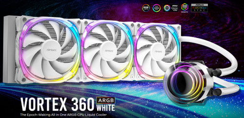Antec VORTEX 360mm ARGB Whte Liquid CPU Cooler ARGB Controller, EPDM High-Density Tubing, LGA 115x, 1200, 1700, 20xx, AM3, AM4 AM5,TR4 3 Yrs Warranty Antec VORTEX 360mm ARGB Whte Liquid CPU Cooler ARGB Controller, EPDM High-Density Tubing, LGA 115x, 1200, 1700, 20xx, AM3, AM4 AM5,TR4 3 Yrs Warranty