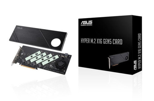ASUS HYPER M.2 X16 GEN5 CARD (PCIe 5.0/4.0) Supports up to Ffour NVMe M.2 (2242/2260/2280/22110) devices at up to 512 Gbps ASUS HYPER M.2 X16 GEN5 CARD (PCIe 5.0/4.0) Supports up to Ffour NVMe M.2 (2242/2260/2280/22110) devices at up to 512 Gbps