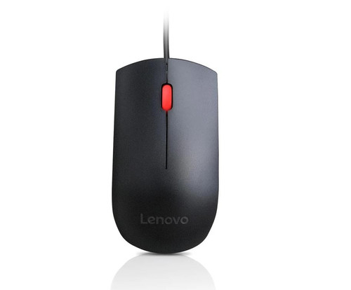 Lenovo Essential USB Mouse (Full Size) - Wired USB Connection, Plug-and-Play, Comfortable All Day Grip, 1600DPI, Ambidextrous Design, Black