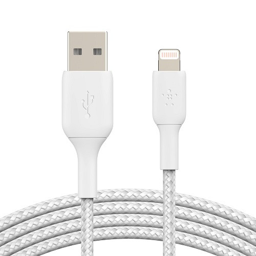 Belkin BoostCharge Braided Lightning to USB-A Cable (2m/6.6ft) - White(CAA002bt2MWH), 480Mbps, 10K+ bend, Apple iPhone / iPad / Macbook, 2YR Belkin BoostCharge Braided Lightning to USB-A Cable (2m/6.6ft) - White(CAA002bt2MWH), 480Mbps, 10K+ bend, Apple iPhone / iPad / Macbook, 2YR