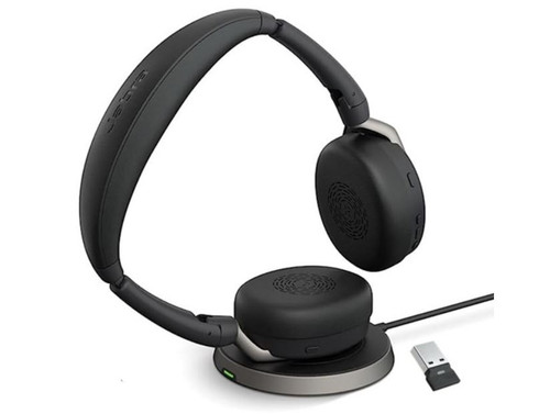 Jabra Evolve2 65 Flex UC Stereo Bluetooth Headset, Link380a USB-A Dongle & Wireless Charging Stand Included, Foldable Design, 2Yr Warranty Jabra Evolve2 65 Flex UC Stereo Bluetooth Headset, Link380a USB-A Dongle & Wireless Charging Stand Included, Foldable Design, 2Yr Warranty