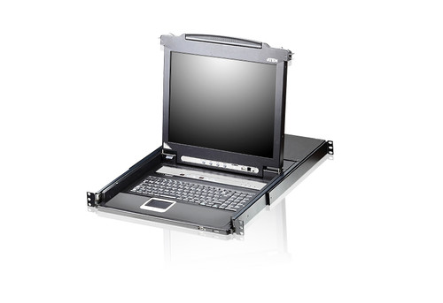Aten Rackmount KVM Switch Single Rail 8 Port VGA PS/2-USB w/ 19' LCD Display, 2x Custom KVM Cables, 1280x1024@75hz Display, LED Illumination Aten Rackmount KVM Switch Single Rail 8 Port VGA PS/2-USB w/ 19' LCD Display, 2x Custom KVM Cables, 1280x1024@75hz Display, LED Illumination