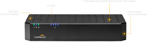 Cradlepoint E100 Enterprise Branch Router, 5G, Firewall, 4x SMA connectors 5x GbE Ethernet Ports, Dual Band Wi-Fi 5, 3-Year NetCloud Advanced Plan Cradlepoint E100 Enterprise Branch Router, 5G, Firewall, 4x SMA connectors 5x GbE Ethernet Ports, Dual Band Wi-Fi 5, 3-Year NetCloud Advanced Plan