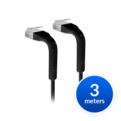 Ubiquiti UniFi Patch Cable Single Unit, 3m, Black, End Bendable to 90 Degree, RJ45 Ethernet Cable, Cat6, Ultra-Thin 3mm Diameter, Incl 2Yr Warr
