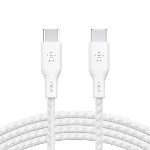 Belkin BoostCharge Braided USB-C to USB-C Cable (2m/6.6ft) - White (CAB014bt2MWH),100W,480Mbps,30K+,Samsung Galaxy,iPad,MacBook,Google,OPPO,Nokia,2YR Belkin BoostCharge Braided USB-C to USB-C Cable (2m/6.6ft) - White (CAB014bt2MWH),100W,480Mbps,30K+,Samsung Galaxy,iPad,MacBook,Google,OPPO,Nokia,2YR