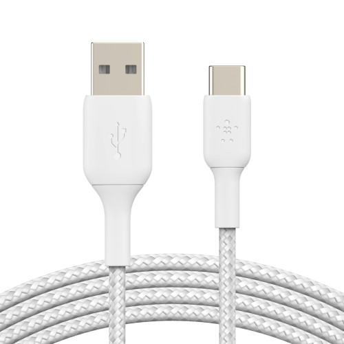 Belkin BoostCharge Braided USB-C to USB-A Cable (2m/6.6ft) - White (CAB002BT2MWH), 480Mbps,10K+ bend,Samsung Galaxy,iPad,MacBook,Google,OPPO,Nokia,2YR Belkin BoostCharge Braided USB-C to USB-A Cable (2m/6.6ft) - White (CAB002BT2MWH), 480Mbps,10K+ bend,Samsung Galaxy,iPad,MacBook,Google,OPPO,Nokia,2YR