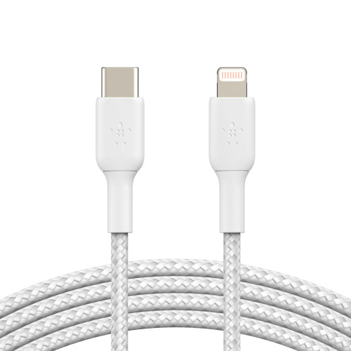 Belkin BoostCharge Braided Lightning to USB-C Cable (1m/3.3ft) - White(CAA004bt1MWH), 480Mbps, 10K+ bend, Apple iPhone / iPad / Macbook, 2YR Belkin BoostCharge Braided Lightning to USB-C Cable (1m/3.3ft) - White(CAA004bt1MWH), 480Mbps, 10K+ bend, Apple iPhone / iPad / Macbook, 2YR