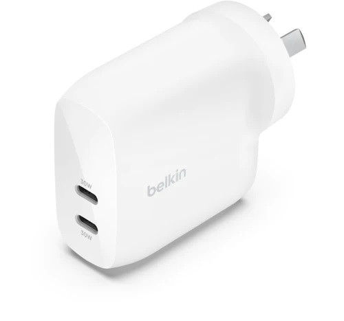 Belkin BoostCharge Pro Dual USB-C Wall Charger with PPS 60W - White (WCB010auWH), 2XUSB-C (PD 3.1)(30W),Compact & Travel Ready,Fast Charger,Laptop,2YR Belkin BoostCharge Pro Dual USB-C Wall Charger with PPS 60W - White (WCB010auWH), 2XUSB-C (PD 3.1)(30W),Compact & Travel Ready,Fast Charger,Laptop,2YR