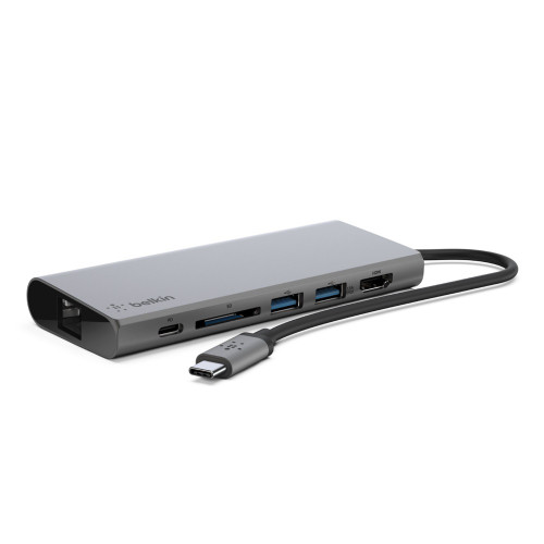Belkin USB-C Multimedia Hub with 60W Power Delivery 1x4K HDMI 1xUSB-C 2xUSB-A 1xSD 1xGB Ethernet 5Gbps Compact Design Multiport Dock Belkin USB-C Multimedia Hub with 60W Power Delivery 1x4K HDMI 1xUSB-C 2xUSB-A 1xSD 1xGB Ethernet 5Gbps Compact Design Multiport Dock