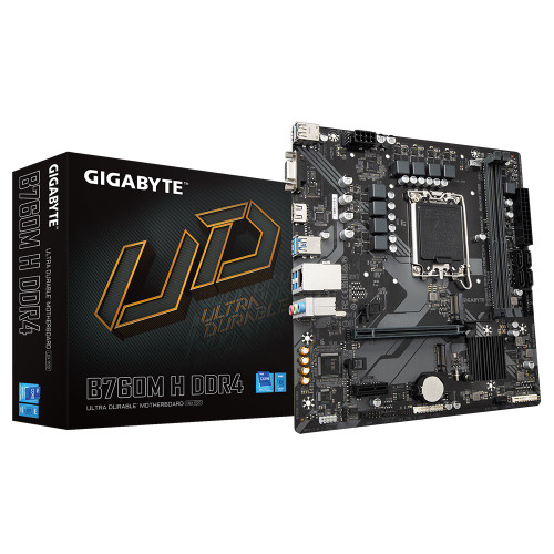 Gigabyte B760M H DDR4 Intel LGA 1700 m-ATX Motherboard, 2x DDR4 ~64GB, 1x PCI-E x16, 2x M.2, 4x SATA, 3x USB 3.2, 2x USB 2.0, Gigabyte B760M H DDR4 Intel LGA 1700 m-ATX Motherboard, 2x DDR4 ~64GB, 1x PCI-E x16, 2x M.2, 4x SATA, 3x USB 3.2, 2x USB 2.0,