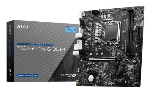 MSI PRO H610M-G DDR4 Intel LGA 1700 mATX Motherboard 2x DDR4~64GB,1x PCIe x16,1x PCIe x1,1x M.2,4x SATA 6Gb/s,4x USB 3.2,6x USB 2.0 MSI PRO H610M-G DDR4 Intel LGA 1700 mATX Motherboard 2x DDR4~64GB,1x PCIe x16,1x PCIe x1,1x M.2,4x SATA 6Gb/s,4x USB 3.2,6x USB 2.0