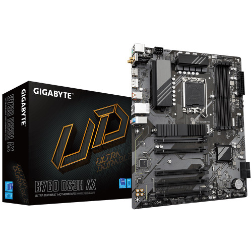 Gigabyte B760 DS3H AX Intel LGA 1700 ATX Motherboard, 4x DDR5 ~128GB, 5x PCI-E x16, 2x M.2, 4x SATA, 1x USB 3.2, 1x USB-C, 4x USB 2.0 Gigabyte B760 DS3H AX Intel LGA 1700 ATX Motherboard, 4x DDR5 ~128GB, 5x PCI-E x16, 2x M.2, 4x SATA, 1x USB 3.2, 1x USB-C, 4x USB 2.0