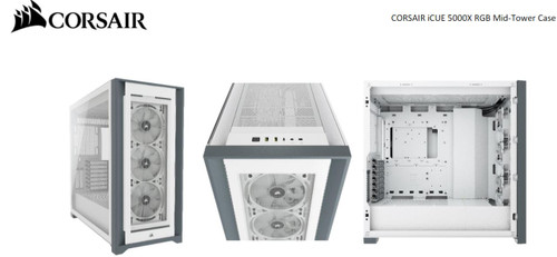 Corsair 5000X RGB TG E-ATX, ATX, USB Type-C, 3x 120mm TGB Front, Radiator 360mm. 7+2 PCI, 4x 2.5' SSD, 2x 3.5' HDD. VGA 420mm. White Tower Case Corsair 5000X RGB TG E-ATX, ATX, USB Type-C, 3x 120mm TGB Front, Radiator 360mm. 7+2 PCI, 4x 2.5' SSD, 2x 3.5' HDD. VGA 420mm. White Tower Case