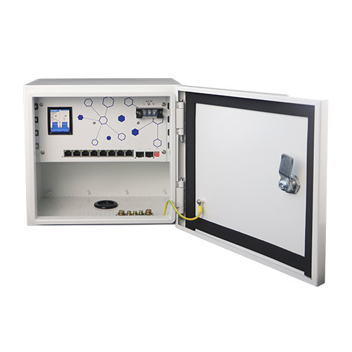 LDR Outdoor Hub, Weather Proof IP55, Mains Power Input, 8 Port PoE Switch, 2 SFP Ports,  AC220V Input, 280x200x260mm, White