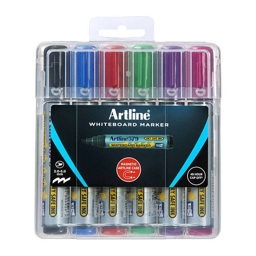 Artline 579 Whiteboard Marker Assorted Pack of 6 Hard Case