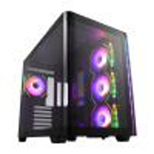 FSP M580 Black Gaming ATX Mid-Tower 3D Curved Glass Case, Up to ATX MB Supported, Black Case