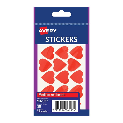 Avery Medium Heart Sticker Red Box of 10