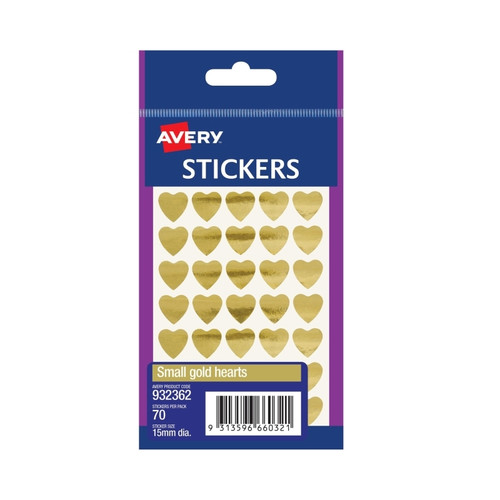 Avery Gold Heart 15mm Pack of 70 Box 10