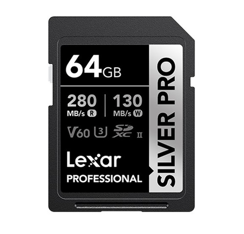 Lexar Professional SILVER PRO 64GB SDXC UHS-II Card 64GB—C10, UHS-II(U3), V60, Silver Pro, up to 280MB/s read, 130MB/s write