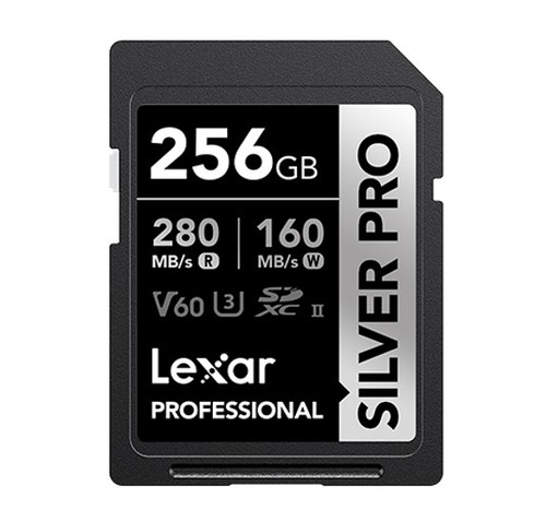 Lexar Professional SILVER PRO 256GB SDXC UHS-II Card 256GB—C10,  UHS-II(U3), V60, Silver Pro,  up to 280MB/s read, 160MB/s write