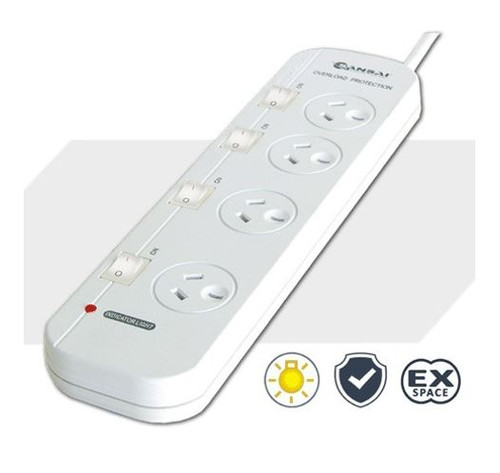Sansai 4 Way Powerboard 4 Outlet 10A 240V Individually Switched 2 extra spaced sockets 1M Length Sansai 4 Way Powerboard 4 Outlet 10A 240V Individually Switched 2 extra spaced sockets 1M Length