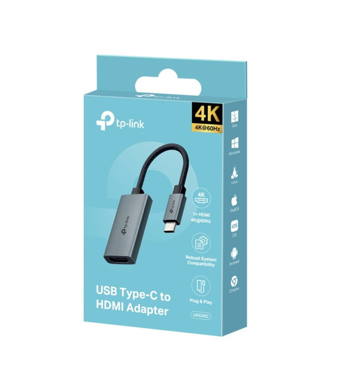 TP-Link UA520C USB Type-C to HDMI Adapter, 1× USB-C Connector,1× HDMI 4K 60Hz Port, Plug and Play, Fast Heat Dissipation, Flexible and Durable TP-Link UA520C USB Type-C to HDMI Adapter, 1× USB-C Connector,1× HDMI 4K 60Hz Port, Plug and Play, Fast Heat Dissipation, Flexible and Durable