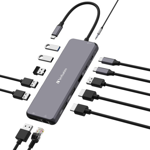 Verbatim USB-C Pro Multiport Hub 13 Port,2 x HDMI, 1 x DisplayPort, 1 x RJ45, 3 x USB-A 3.2 Gen 1, 1 x USB-A 3.2 Gen 2, 2 x USB-A 2.0, 1 x Audio, 2 x Verbatim USB-C Pro Multiport Hub 13 Port,2 x HDMI, 1 x DisplayPort, 1 x RJ45, 3 x USB-A 3.2 Gen 1, 1 x USB-A 3.2 Gen 2, 2 x USB-A 2.0, 1 x Audio, 2 x