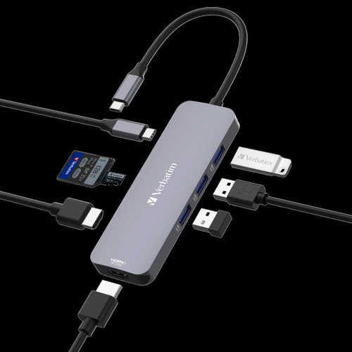 Verbatim USB-C Pro Multiport Hub 8 Ports,2 x HDMI, 3 x USB-A 3.2 Gen1, 1 x SD card slot, 1 x microSD card slot, 1 x USB-C PD Verbatim USB-C Pro Multiport Hub 8 Ports,2 x HDMI, 3 x USB-A 3.2 Gen1, 1 x SD card slot, 1 x microSD card slot, 1 x USB-C PD