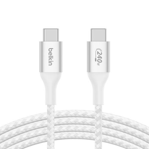 Belkin BoostCharge USB-C to USB-C Cable 1M - White (CAB015bt1MWH), 240W, 480Mbps, 30K bend, Samsung Galaxy, iPad, MacBook, 2 Years Warranty Belkin BoostCharge USB-C to USB-C Cable 1M - White (CAB015bt1MWH), 240W, 480Mbps, 30K bend, Samsung Galaxy, iPad, MacBook, 2 Years Warranty