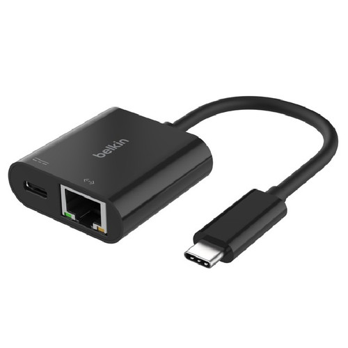 Belkin USB-C to Ethernet + Charge Adapter - Black(INC019BTBK), USB-C Power Delivery up to 100W, Ethernet connection supporting 10/100/1000 Mbps Belkin USB-C to Ethernet + Charge Adapter - Black(INC019BTBK), USB-C Power Delivery up to 100W, Ethernet connection supporting 10/100/1000 Mbps