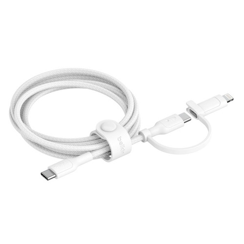 Belkin BoostCharge Pro 2-in-1 Cable With USB-C and Lightning Connector - White(CAC003fq1.5MWH), 480Mbps, Lightning Connector Adaptor, 2 Years Warranty Belkin BoostCharge Pro 2-in-1 Cable With USB-C and Lightning Connector - White(CAC003fq1.5MWH), 480Mbps, Lightning Connector Adaptor, 2 Years Warranty