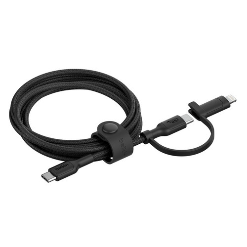 Belkin BoostCharge Pro 2-in-1 Cable With USB-C and Lightning Connector - Black (CAC003fq1.5MBK), 480Mbps, Lightning Connector Adaptor,2 Years Warranty Belkin BoostCharge Pro 2-in-1 Cable With USB-C and Lightning Connector - Black (CAC003fq1.5MBK), 480Mbps, Lightning Connector Adaptor,2 Years Warranty