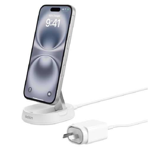 Belkin BoostCharge Pro Convertable Magnetic Wireless Charging Stand with Qi2 15W, White(WIA008auWH), 20W Power Supply With Attached USB-C Cable Belkin BoostCharge Pro Convertable Magnetic Wireless Charging Stand with Qi2 15W, White(WIA008auWH), 20W Power Supply With Attached USB-C Cable