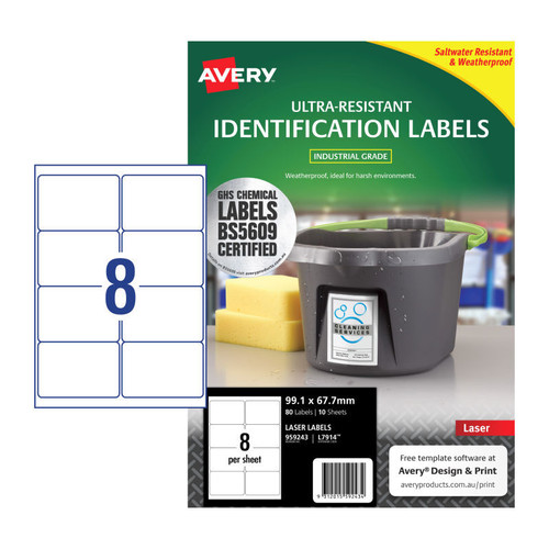 Avery Ultra-Resistant Chemical Grade Labels 99.1 x 67.7 mm, Laser, Extra Strong Permanent