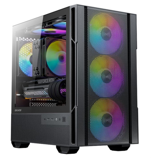 OKINO Cypres 3 ARGB Micro ATX Case, 4 × 120mm ARGB Non-PWM Case Fans Pre-Installed, MATX PC Case, Temper Glass Side Panel, with Type-C, Black OKINO Cypres 3 ARGB Micro ATX Case, 4 × 120mm ARGB Non-PWM Case Fans Pre-Installed, MATX PC Case, Temper Glass Side Panel, with Type-C, Black