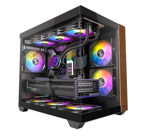 OKINOS M6 ARGB ATX Genuine Walnut Wood, Panoramic View, Type-C, 4 x120mm ARGB & PWM Fans included,Tempered Glass Side Panel, Black, Case OKINOS M6 ARGB ATX Genuine Walnut Wood, Panoramic View, Type-C, 4 x120mm ARGB & PWM Fans included,Tempered Glass Side Panel, Black, Case